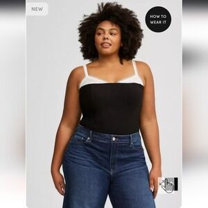 Torrid Bengaline Bustier Cami Women 1x Black White Strap Coquette